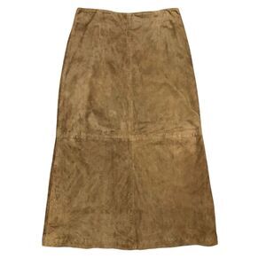 Vintage Sunbelt Leather Suede Maxi Skirt Size 10 Brown Long Western Boho Y2K